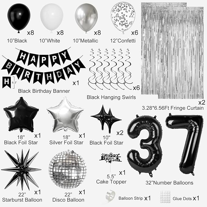 37th Birthday Decorations for Men Women, Fringe Curtains Kit - Image 2
