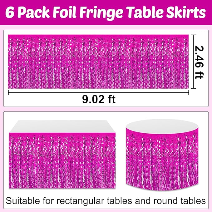 6 Pack 29x108 Inch Rose Red Wave Foil Fringe Table Skirts Metallic Banner - Image 2