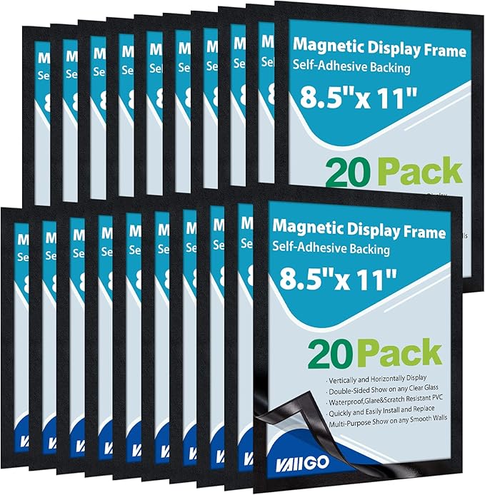 8.5"x 11" Self Adhesive Magnetic Sign Holder, Double Sided Window Magnetic by VAIIGO