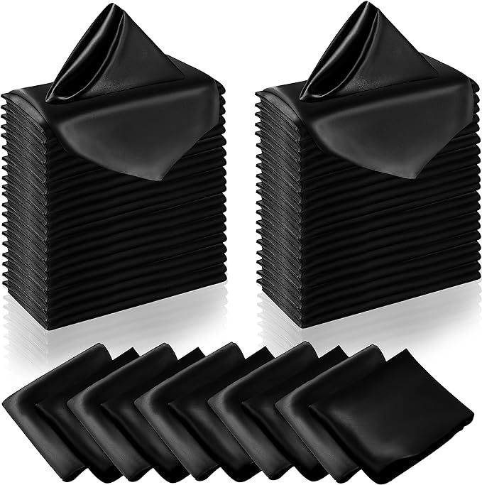 Manyshofu 50 Pieces Black Satin Napkins by Manyshofu