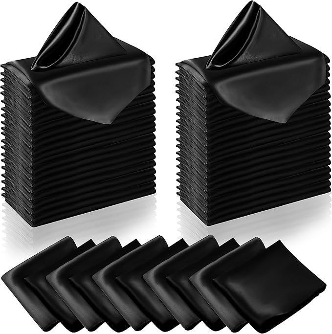Manyshofu 60 Pieces Black Satin Napkins by Manyshofu