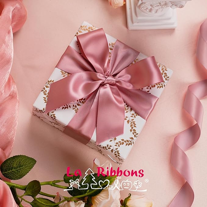 LaRibbons 1 Inch 25 Yard Double Faced Satin Ribbon, Dust Pink Satin Craft - Image 2