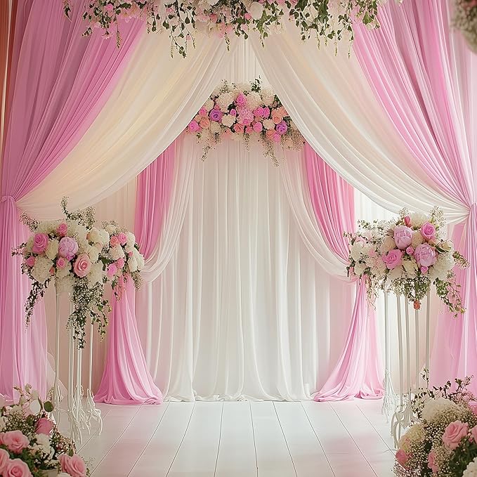 20ftx14FT Wrinkle Free Pink Backdrop Curtain, 4 Panels 14FT Height Pink Wedding - Image 3