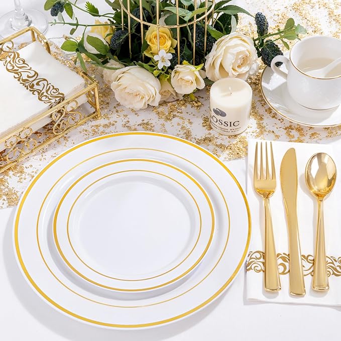 NOCCUR 700PCS Gold Disposable Dinnerware Set - Image 3