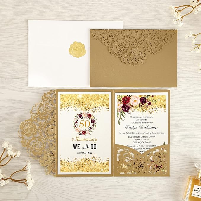 DORIS HOME 50pcs Laser Cut Wedding Invitations - Image 2