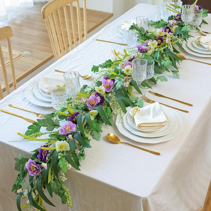 Mizii Purple Artificial Flower Garland 6FT Fake Poppy Floral Garland Hanging - Image 5