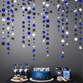 46Ft Navy Blue Black Silver Circle Dots Garland Royal Blue Black Polka Dots by pinkblume