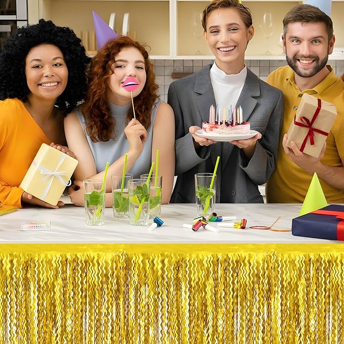 6 Pack 29x108 Inch Gold Wave Foil Fringe Table Skirts Metallic Banner - Image 6