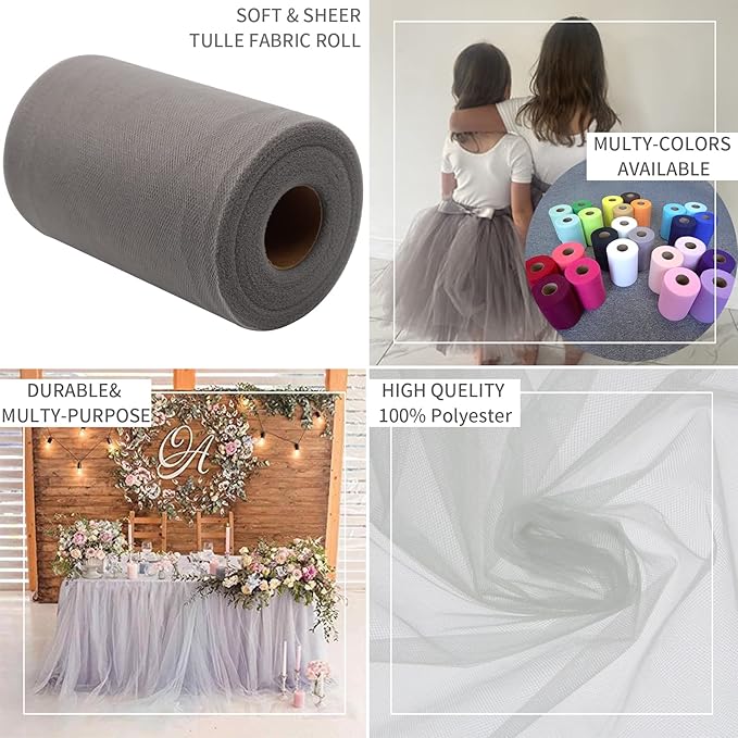Silver Tulle Fabric Rolls 6 Inch by 100 Yards Fabric Spool Tulle Ribbon - Image 6