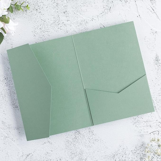 20 PCS Sage Green Tri-fold Laser Cut Wedding Invitation Pockets - Image 9