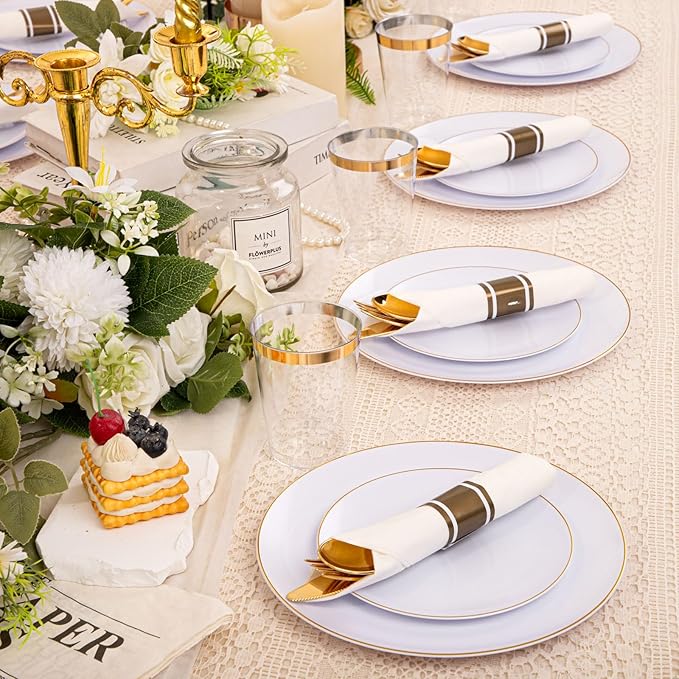 KIRE 350 PCS White and Gold Plates Disposable - Image 7