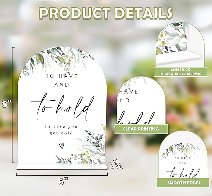 Greenery Wedding Blanket Sign, 6 x 8 Inch White Arch Acrylic Wedding Sign - Image 2