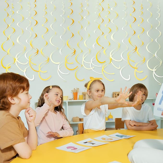 36Pcs Yellow Hanging Swirl Decorations Ombre Yellow Felt Swirl Streamer Spiral - Image 6
