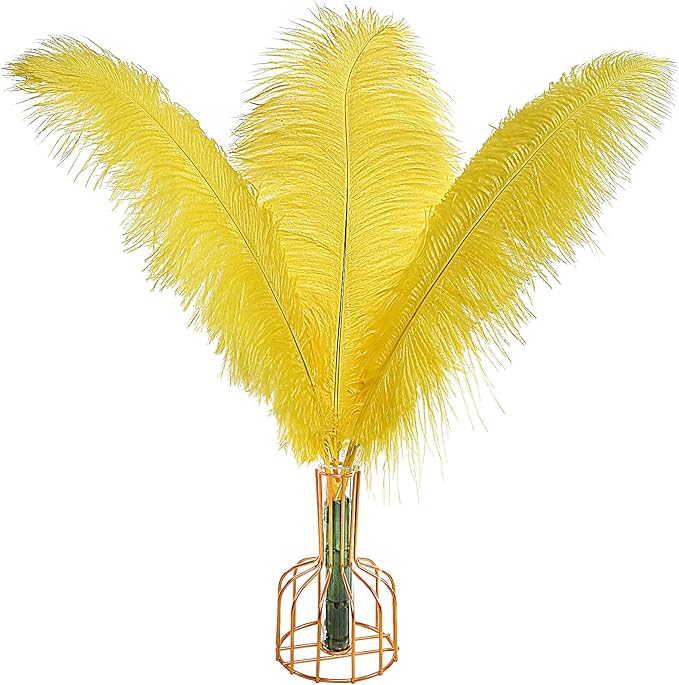 THARAHT Yellow Ostrich Feathers 12pcs Large Natural Bulk 12-14Inch 30cm-35cm by THARAHT