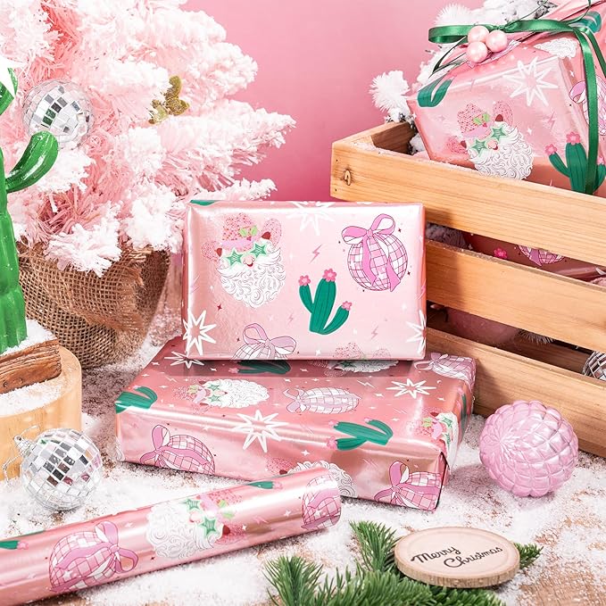 LeZakaa Pink Christmas Wrapping Paper Roll - Image 3