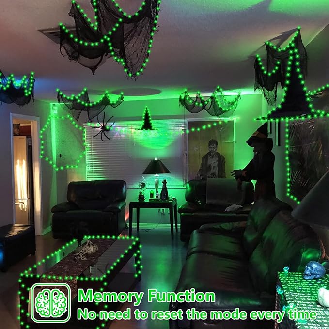 YEGUO 165ft 500 LED Halloween Lights Outdoor Waterproof, 8 Modes Green String - Image 6