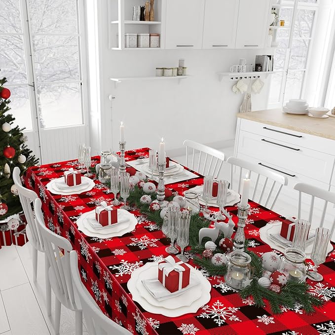 12 Pieces Red and Black Buffalo Plaid Merry Christmas Party Tablecloth - Image 7