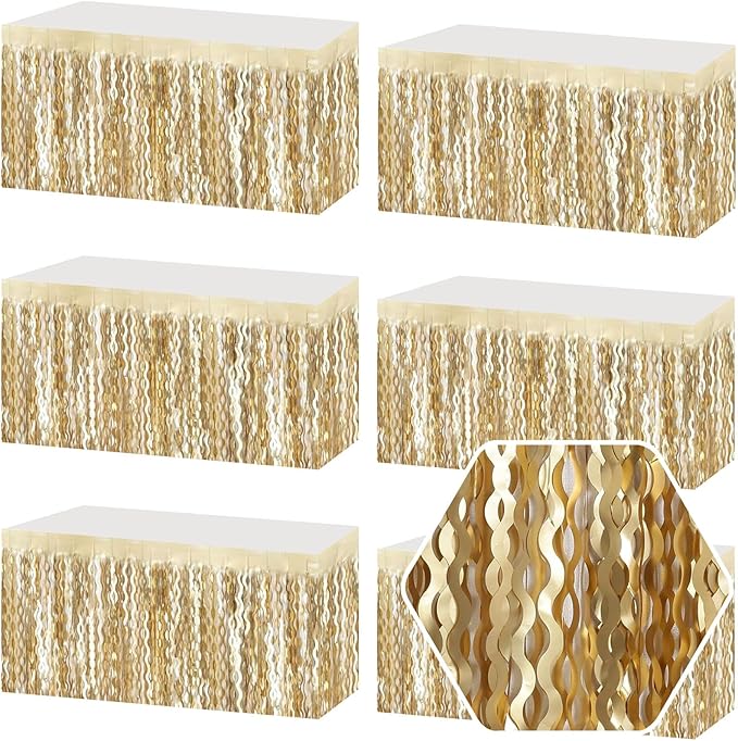 6 Pack 29 x108 Inch Champagne Gold Wave Foil Fringe Table Skirts Metallic Banner by Ferwzsr