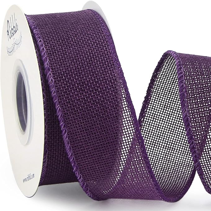 Ribbli Dark Purple Burlap Wired Ribbon, 1-1/2 Inch x 10 Yard, Wired Edge Ribbon by Ribbli