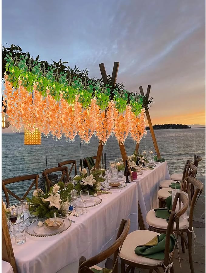 12 Pack Orange Wisteria Hanging Flowers Garland - Image 5