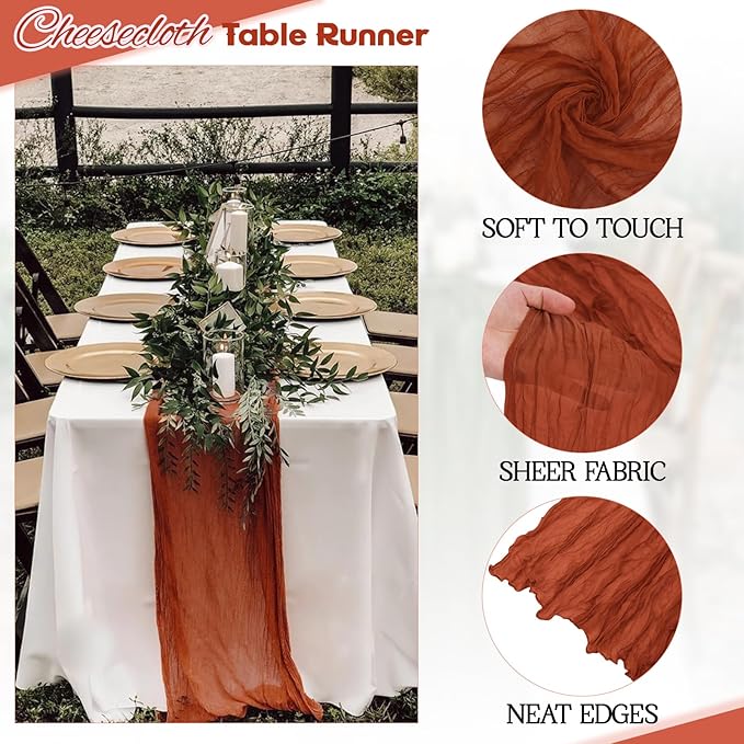 Aktor 12 Pack Terracotta Table Runner Boho Cheesecloth Table Runner Semi Sheer - Image 3