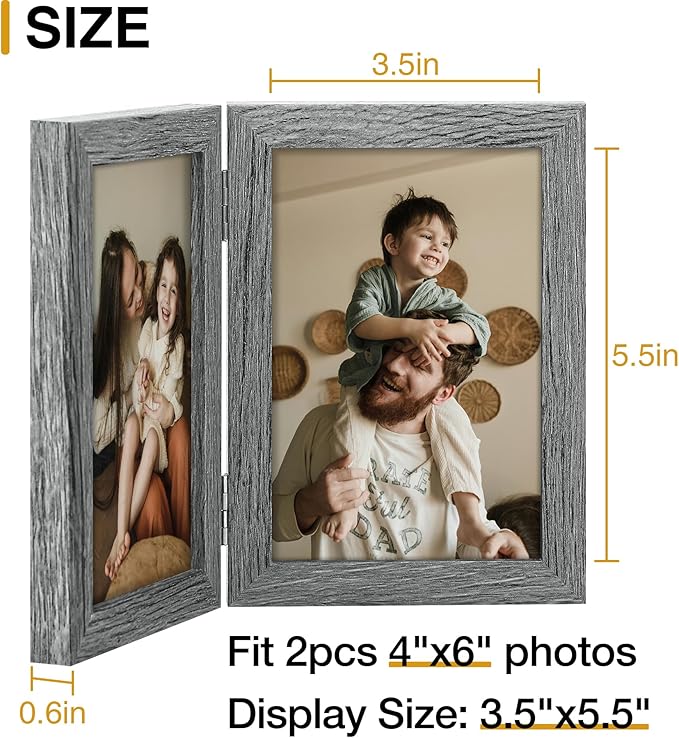 decorUhome Double 4x6 Picture Frame Vertical, Engineered Wood Bifold Photo Frame - Image 4