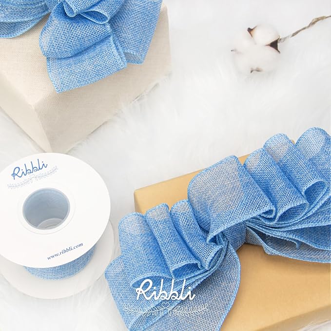 Ribbli Baby Blue Burlap Wired Ribbon, 2-1/2” Inch x Continuous 20 Yard - Image 3