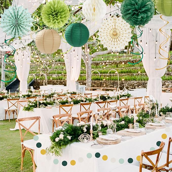 Sage-Green Boho Party-Decorations Paper-Flowers Lanterns - Image 6