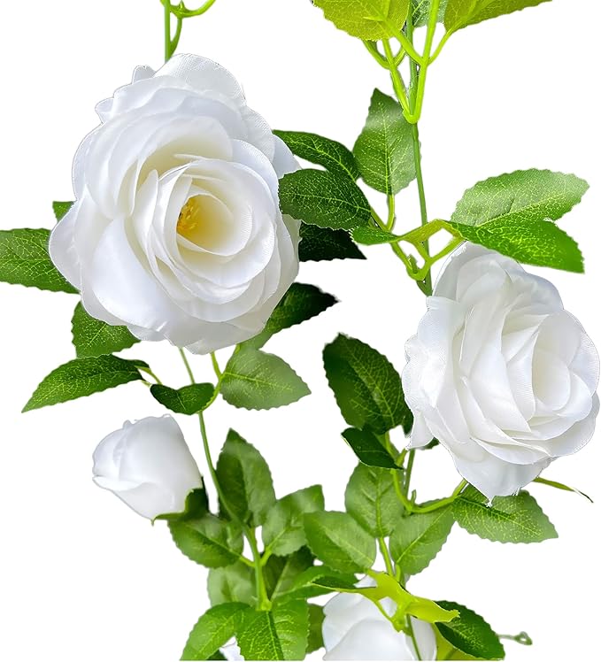 UKELER 2 Pack 14FT Artificial Rose Vines White Flower Garland Artificial Rose - Image 2
