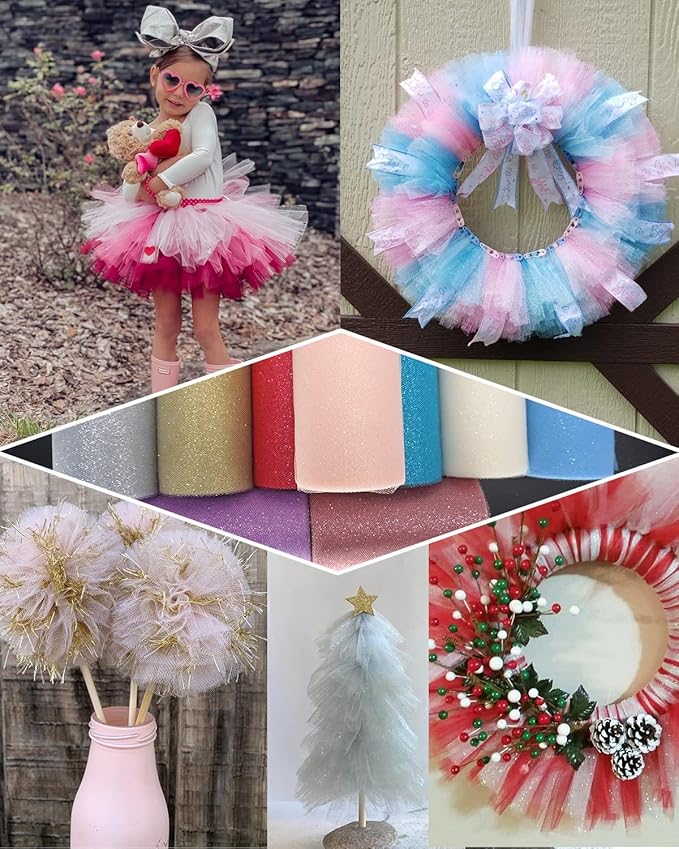 Glitter Tulle Fabric Rolls, 6 Inch 50 Yards Sparkling Spool Ribbon Sequin - Image 4