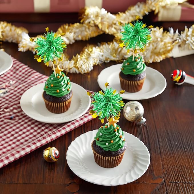 Ephlyn 30Pcs Foil Firework Cupcake Toppers Happy Birthday Cake Toppers Tinsel - Image 6
