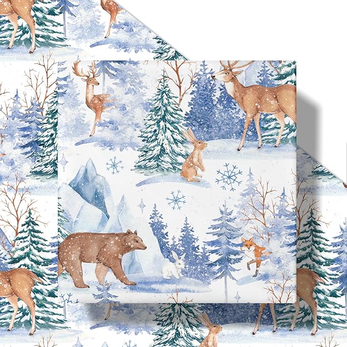 LeZakaa Christmas Wrapping Paper Roll, Winter Forest Animal Gift Wrap - Image 6