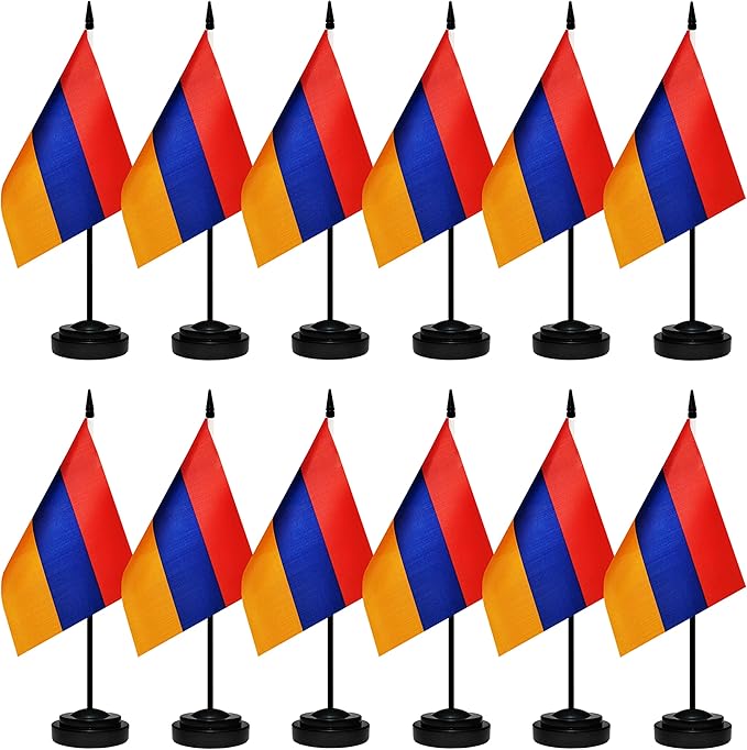 12 Pack Armenia Desk Flags Set, Armenian Small Mini Table Office Flags by BCLin