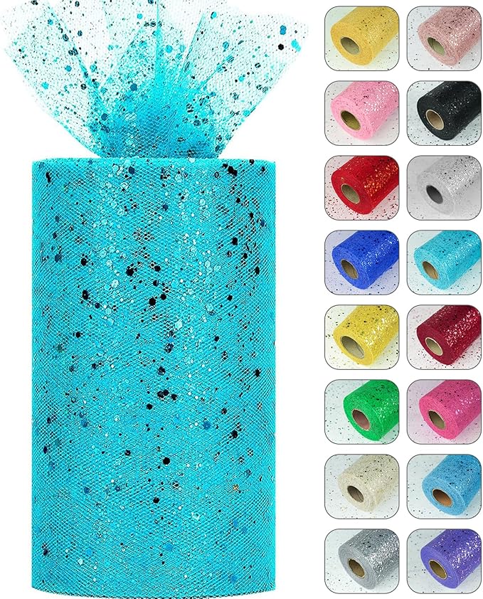 Glitter Tulle Rolls, 6” by 50 Yards Sparkling Tulle Spool Ribbon Sequin Tulle by Miegecha