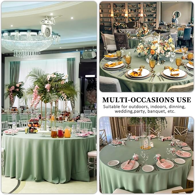 8 Pack Sage Green Round Tablecloth 90 Inch Stain and Wrinkle Resistant Round - Image 6