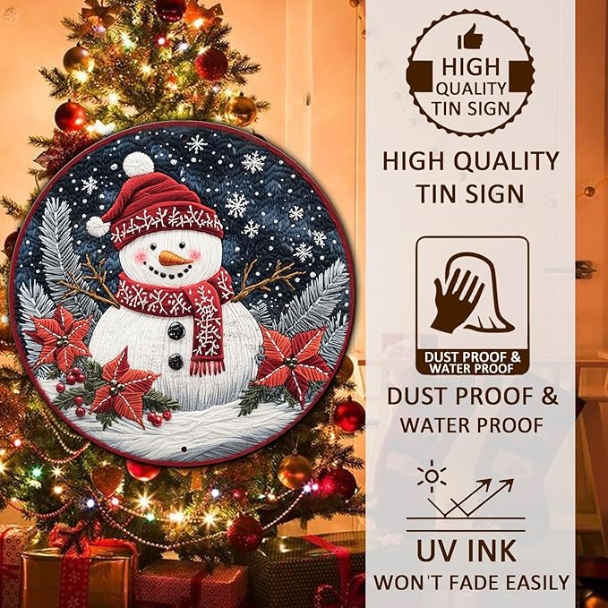 Round Christmas Snowman Decor Metal Tin Sign - Image 4