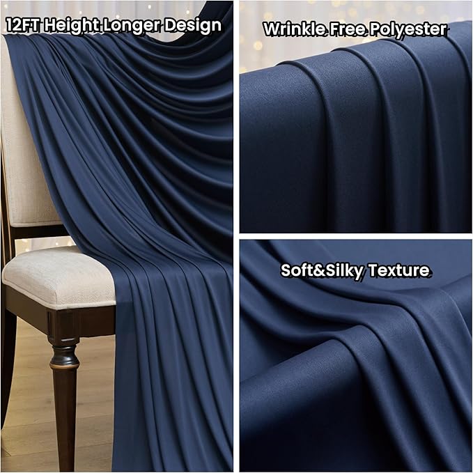 40ftx12ft Wrinkle Free Navy Blue Backdrop Curtain, 8 Panels 12FT Height Navy - Image 3