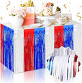 3 Pack White Blue Red Foil Fringe Table Skirts Metallic Tinsel Streamers by LANTIANCHEN