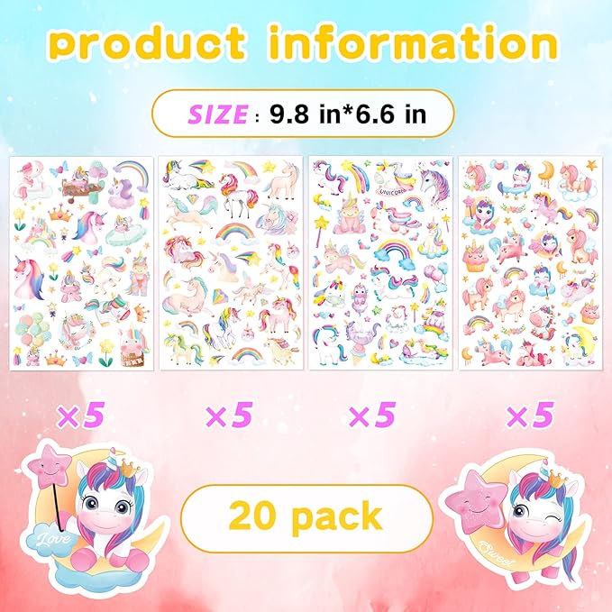 Cute Pink Unicorn Adhesive Stickers Rainbow Magical Star Unicorn Stickers 715 - Image 3
