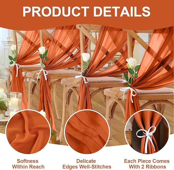 10 Pack 10ft Terracotta Chiffon Table Runners Wedding Table Runner Sheer - Image 3