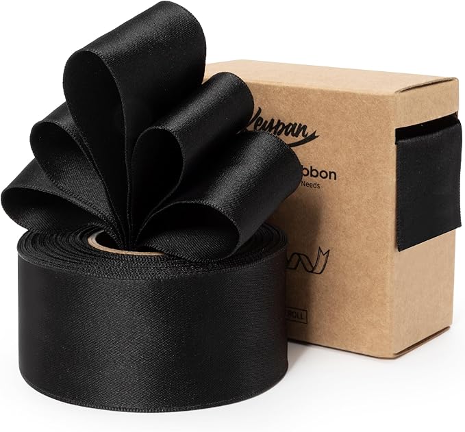 Black Satin Ribbon Double-Faced Wired Ribbons by Keypan
