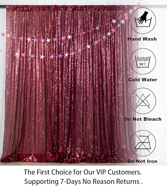ShinyBeauty Sequin Backdrop-Curtain-5FTx10FT-Burgundy-Sequin Fabric Photo Booth - Image 4