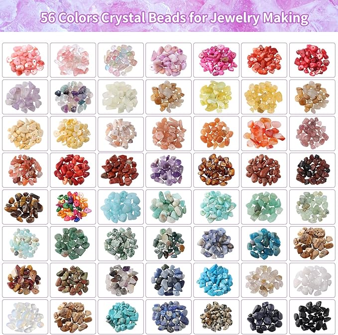QUEFE 1800pcs 56 Colors Crystal Beads, Ring Making Kit, Gemstone Chip Beads - Image 3