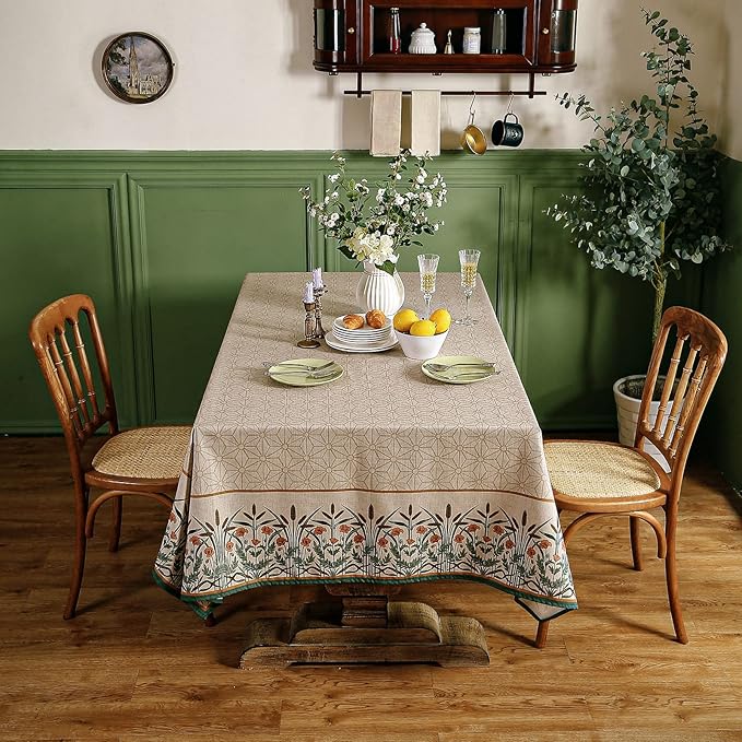 patdrea Designer Linen Light Brown Square Table Cloth, Vintage French - Image 9