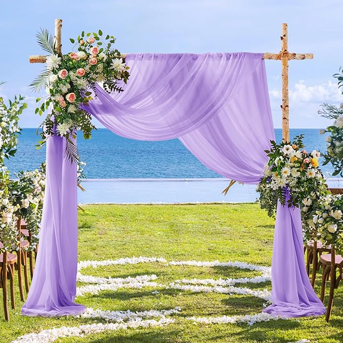 SiinvdaBZX 4 Panels Wedding Arch Draping Fabric 30" x 240" Lavender Purple - Image 5