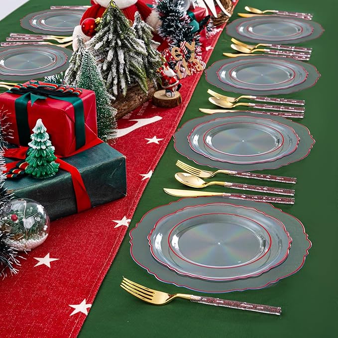 Liacere 150PCS Clear and Red Plastic Plates-Clear Red Disposable Plates - Image 4