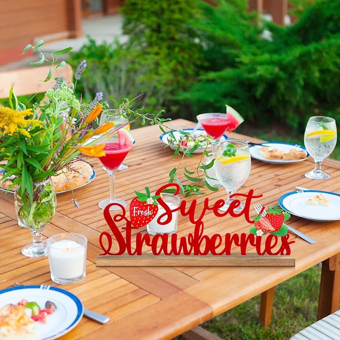 Fresh Sweet Strawberries Metal Sign Rustic Table Decor Summer Tiered Tray Decor - Image 3