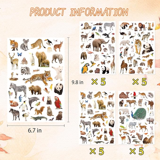 Wild Animals Stickers 750 Count Safari Jungle Animal Woodland Wildlife Zoo - Image 4