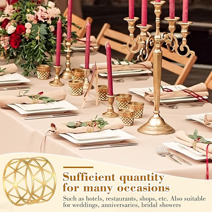 Bokon 50 Pcs Gold Napkin Rings Metal Leaf Napkin Holders Delicate Rings Bulk - Image 4