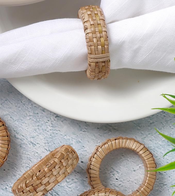 Handcrafted Napkin Ring Set of 12, Unique Cane & Plastic Design, Elegant - Image 5